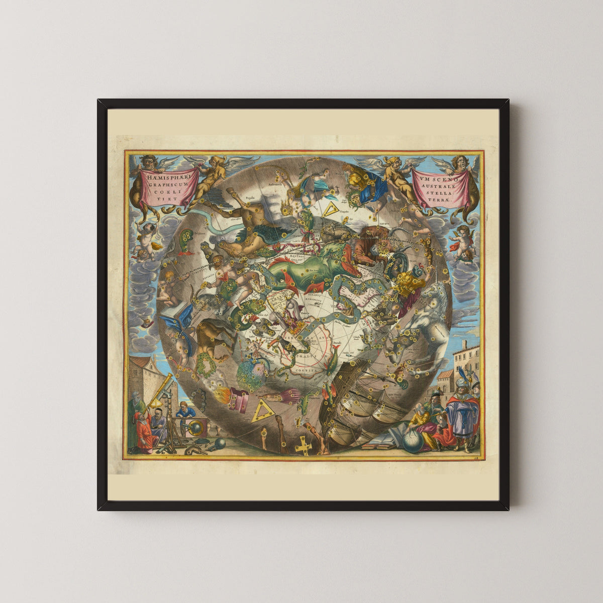 Andreas Cellarius — A Scenographic View of the Southern Heaven and Earth (Plate 28, Tan Colouring) | Celestial Map Print - 9ArtPrints