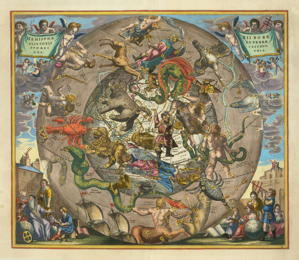 Andreas Cellarius — A Spherical View of the Northern Heaven and Earth (Plate 25) | Celestial Map Print