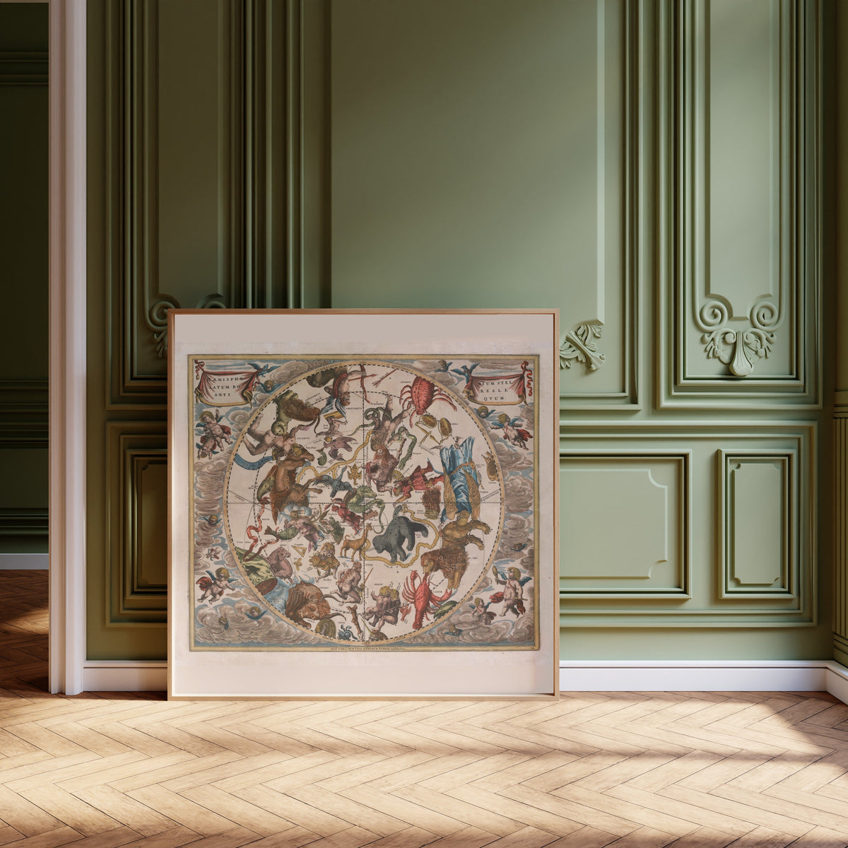 Andreas Cellarius — The Ancient Northern Starry Hemisphere (Plate 24, Rose Colouring) | Celestial Map Print - 9ArtPrints