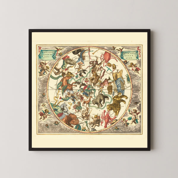 Andreas Cellarius — The Ancient Northern Starry Hemisphere (Plate 24, Turquoise Colouring) | Celestial Map Print