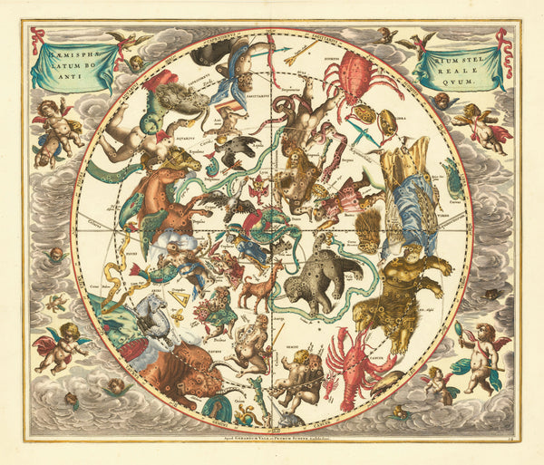 Andreas Cellarius — The Ancient Northern Starry Hemisphere (Plate 24, Turquoise Colouring) | Celestial Map Print