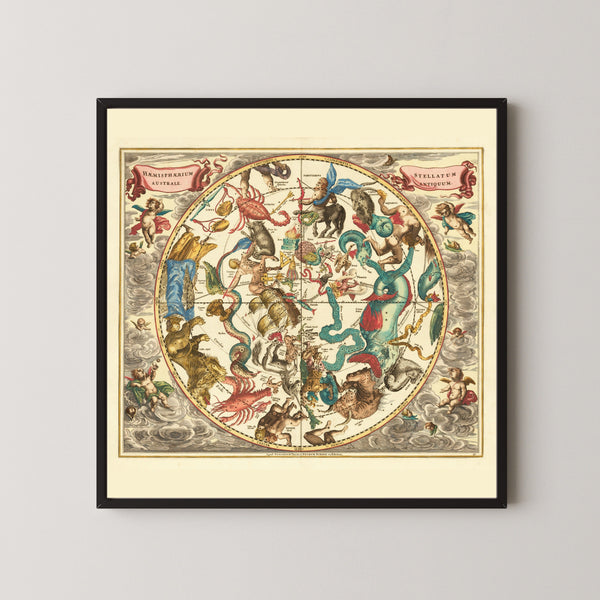 Andreas Cellarius — The Ancient Southern Starry Hemisphere (Plate 27) | Celestial Map Print