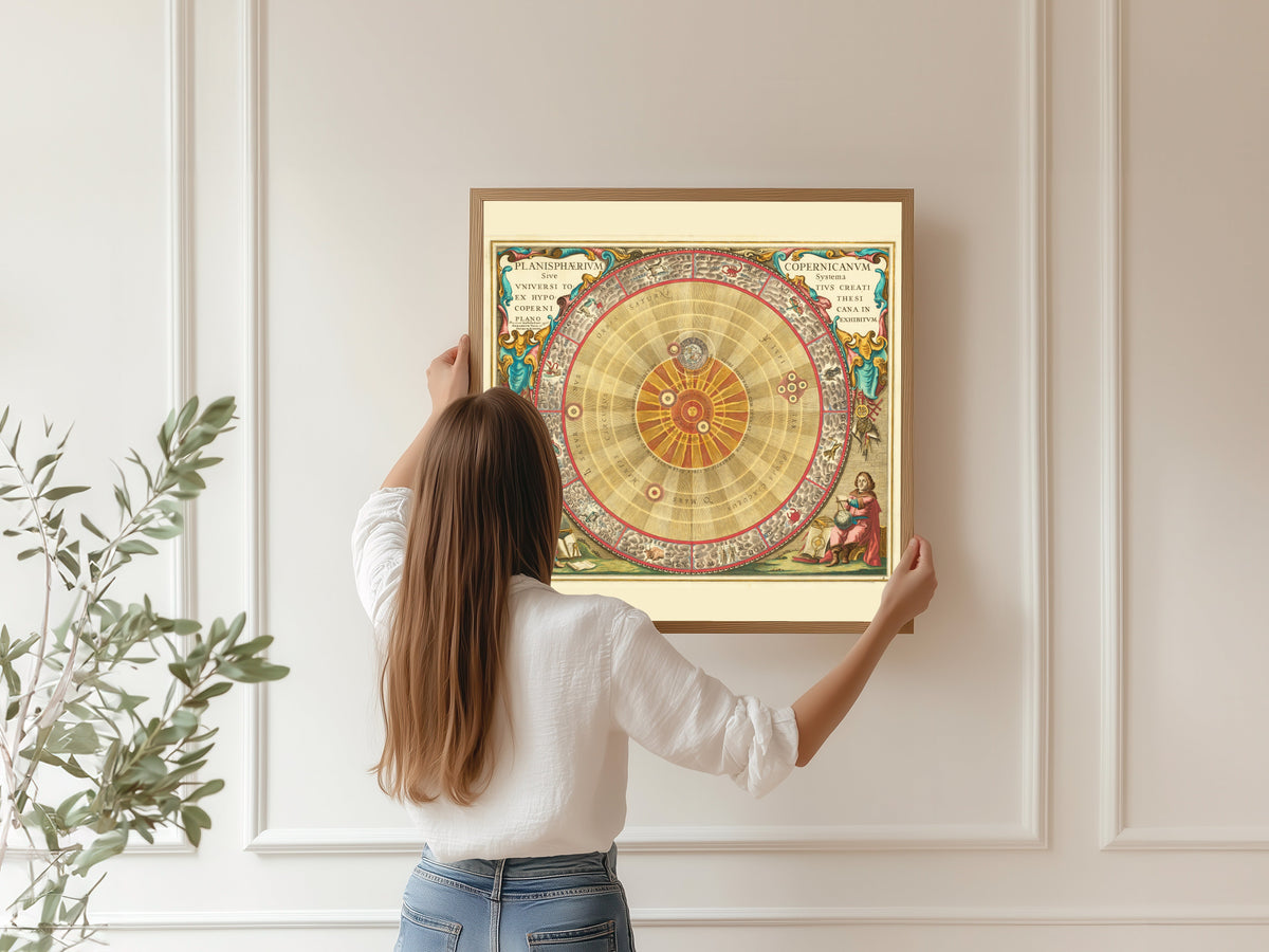 Andreas Cellarius — The Copernican Planisphere (Plate 4, Teal Colouring) | Celestial Map Print - 9ArtPrints