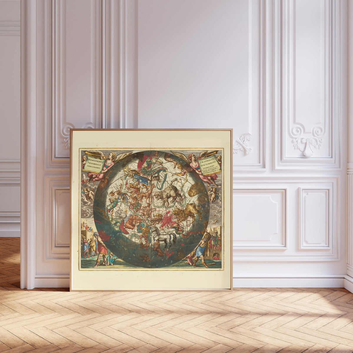 Andreas Cellarius — The Northern Starry Hemisphere over the Earth (Plate 26, Azure Colouring) | Celestial Map Print - 9ArtPrints