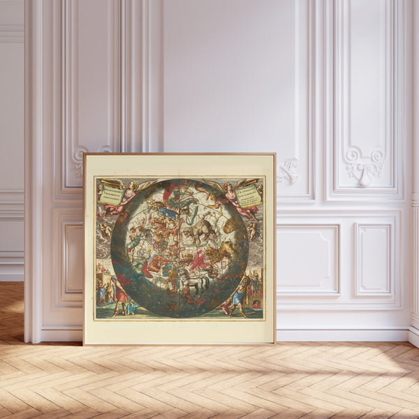 Andreas Cellarius — The Northern Starry Hemisphere over the Earth (Plate 26, Azure Colouring) | Celestial Map Print