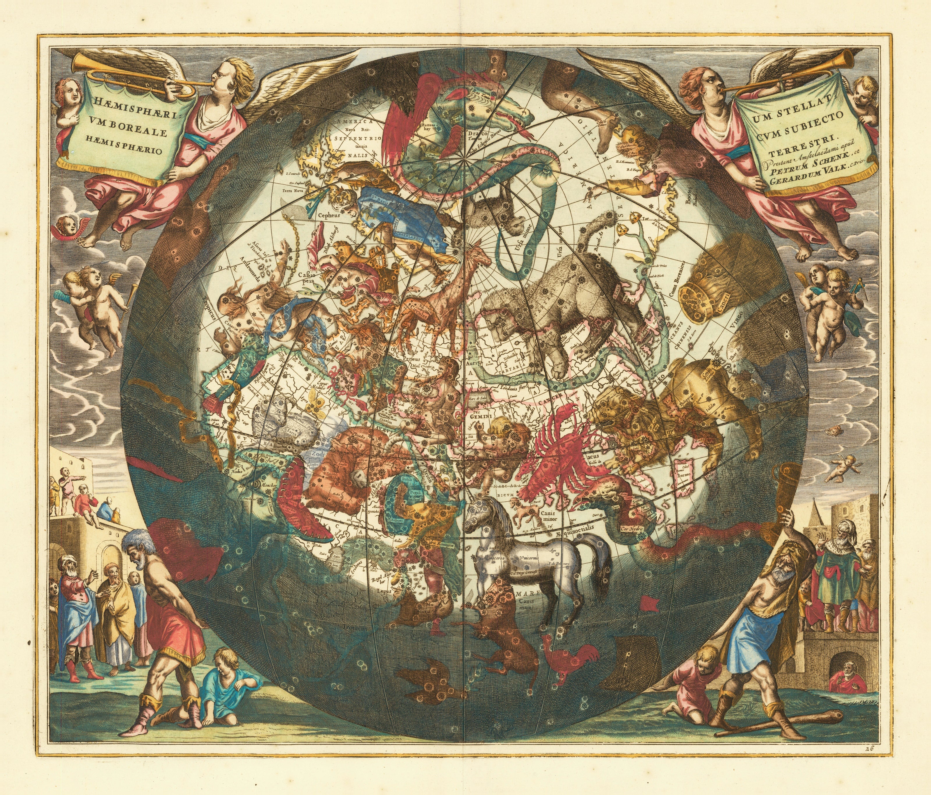 Andreas Cellarius — The Northern Starry Hemisphere over the Earth (Plate 26, Azure Colouring) | Celestial Map Print - 9ArtPrints