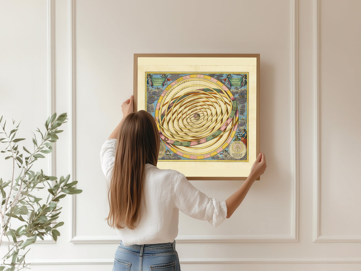 Andreas Cellarius — The Orbits of the Planets Encircling the Earth (Plate 3, Azure Colouring) | Celestial Map Print - 9ArtPrints