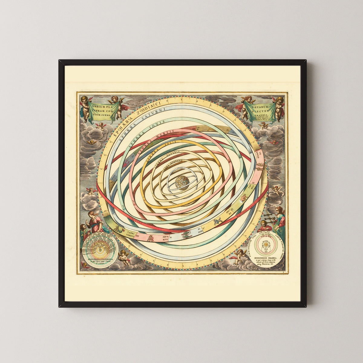 Andreas Cellarius — The Orbits of the Planets Encircling the Earth (Plate 3, Rose Colouring) | Celestial Map Print - 9ArtPrints