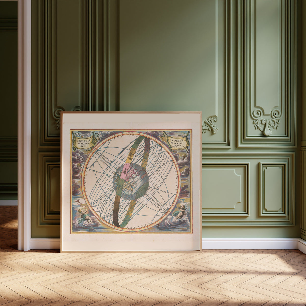 Andreas Cellarius — The Spiral Revolution of the Sun about the Earth (Plate 17) | Celestial Map Print - 9ArtPrints