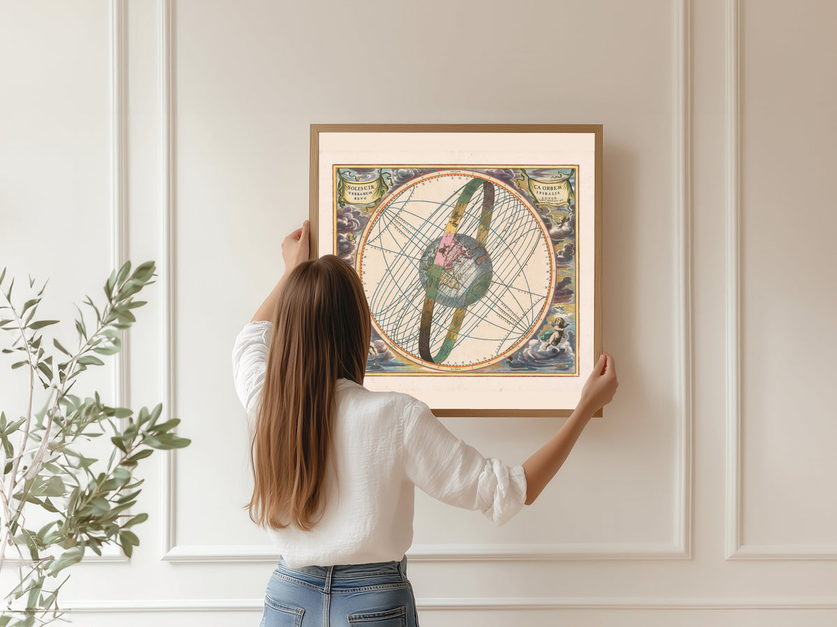 Andreas Cellarius — The Spiral Revolution of the Sun about the Earth (Plate 17) | Celestial Map Print - 9ArtPrints