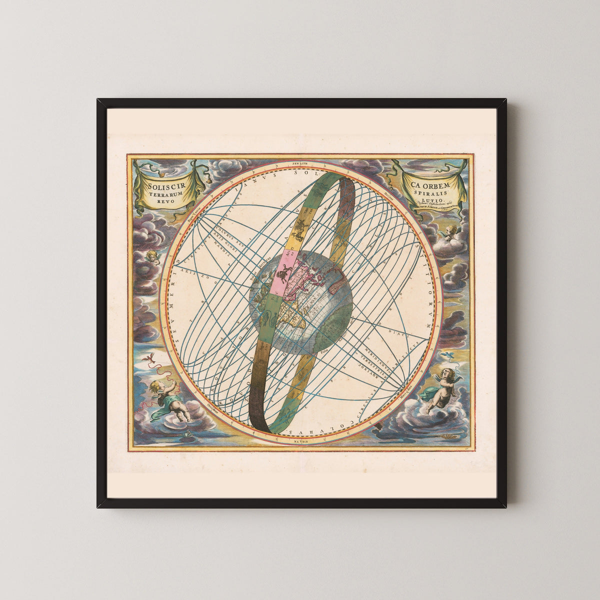 Andreas Cellarius — The Spiral Revolution of the Sun about the Earth (Plate 17) | Celestial Map Print - 9ArtPrints