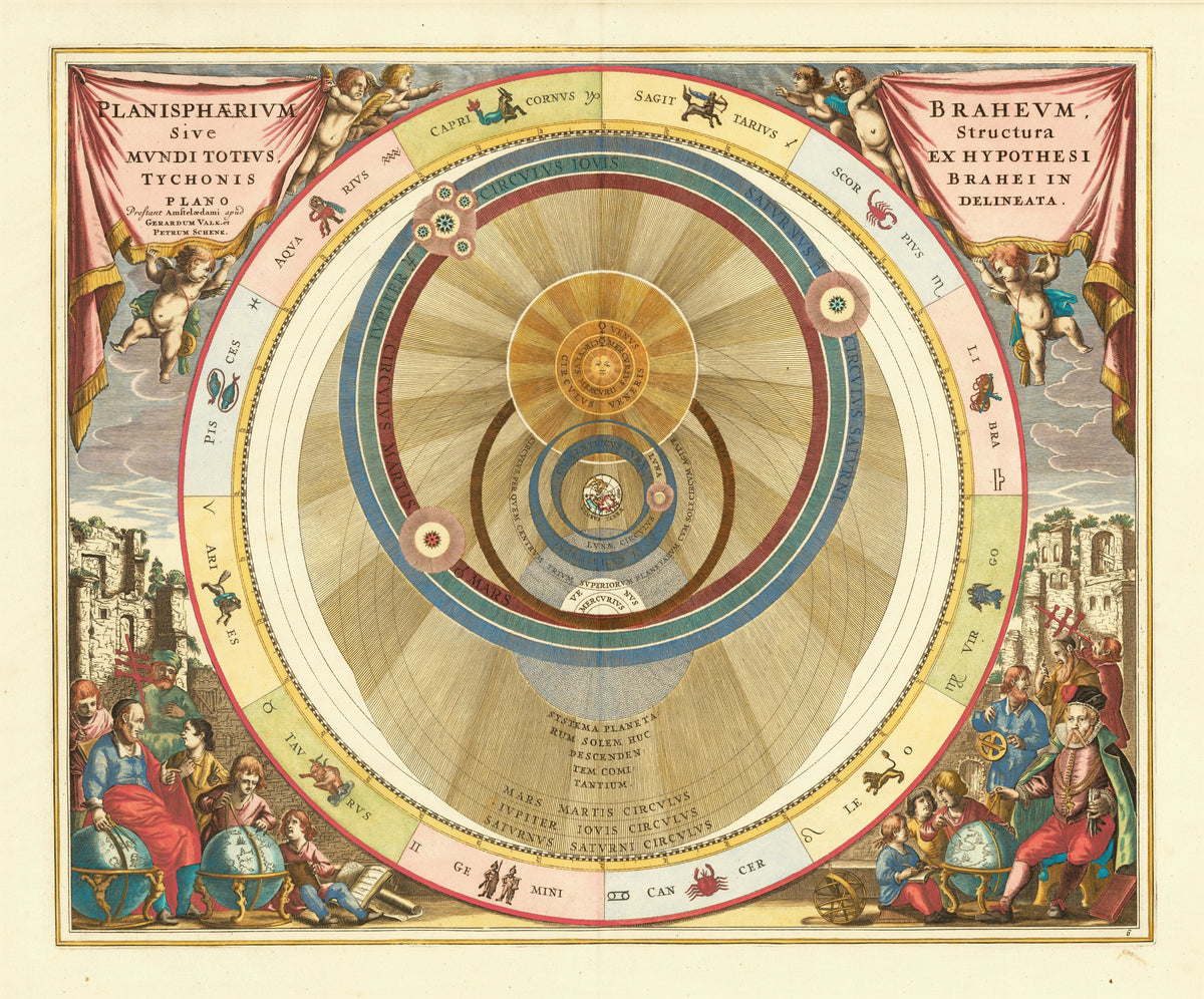 Andreas Cellarius — The Tychonic Planisphere (Plate 6, Rose Colouring) | Celestial Map Print - 9ArtPrints