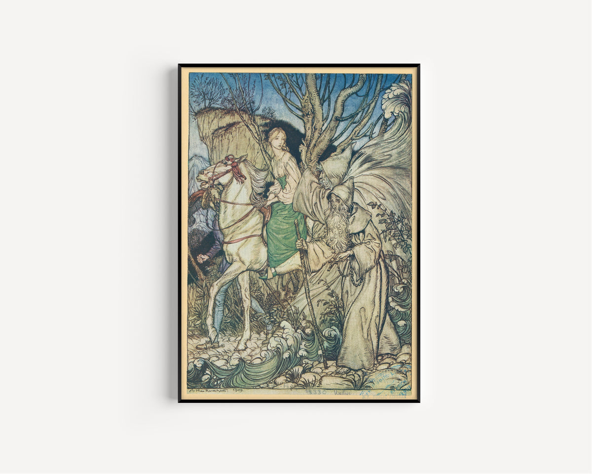 Undine by Arthur Rackham — in a slim black frame on a plain white wall