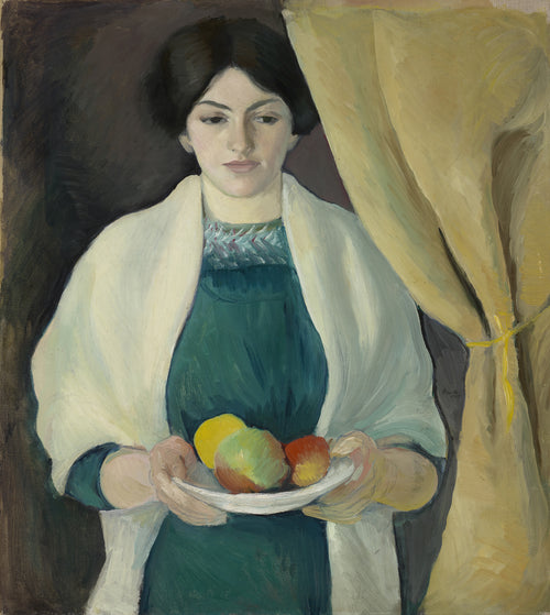 Portrait with Apples by August Macke — A woman holds a plate of apples and looks out
