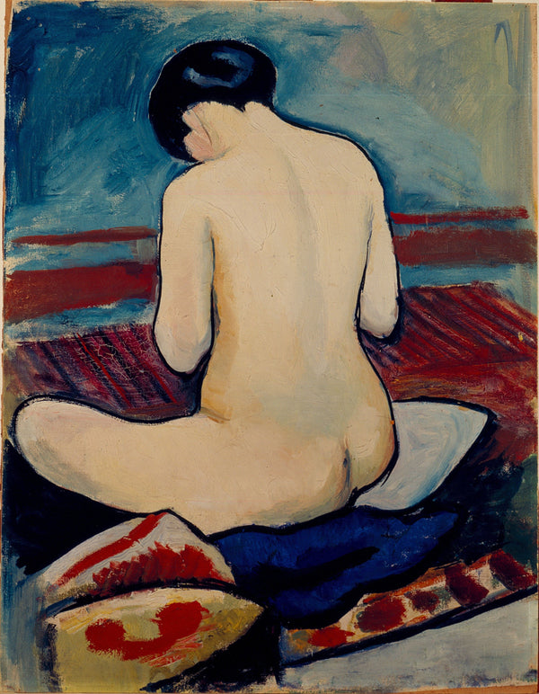 August Macke — Sitting Nude with Pillow | Expressionist Fine Art Print