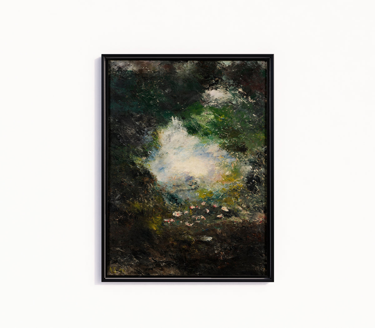 Framed art print of Wonderland (Underlandet) by August Strindberg, in a slim black frame on a plain white wall