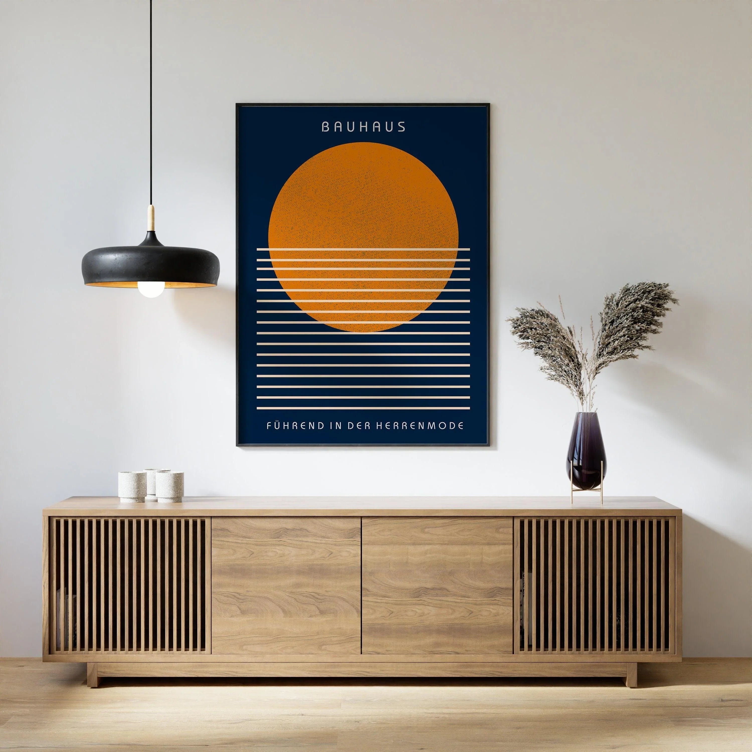 Bauhaus Art Print: Navy Blue and Orange Mid - Century Modern Giclee - 9ArtPrints