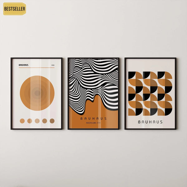 Bauhaus — Statement Trio | Brown Mid-Century Modern Art Print