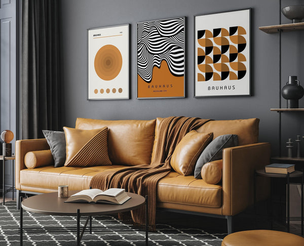Bauhaus — Statement Trio | Brown Mid-Century Modern Art Print