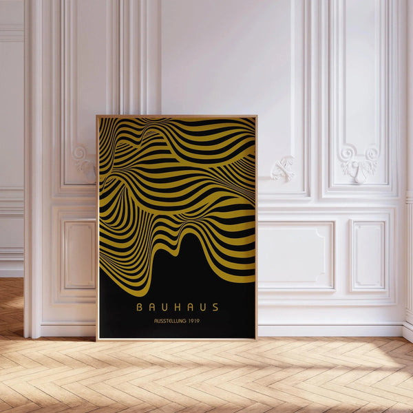 Bauhaus — Ausstellung Waves | Mid-Century Modern Print in Black & Gold