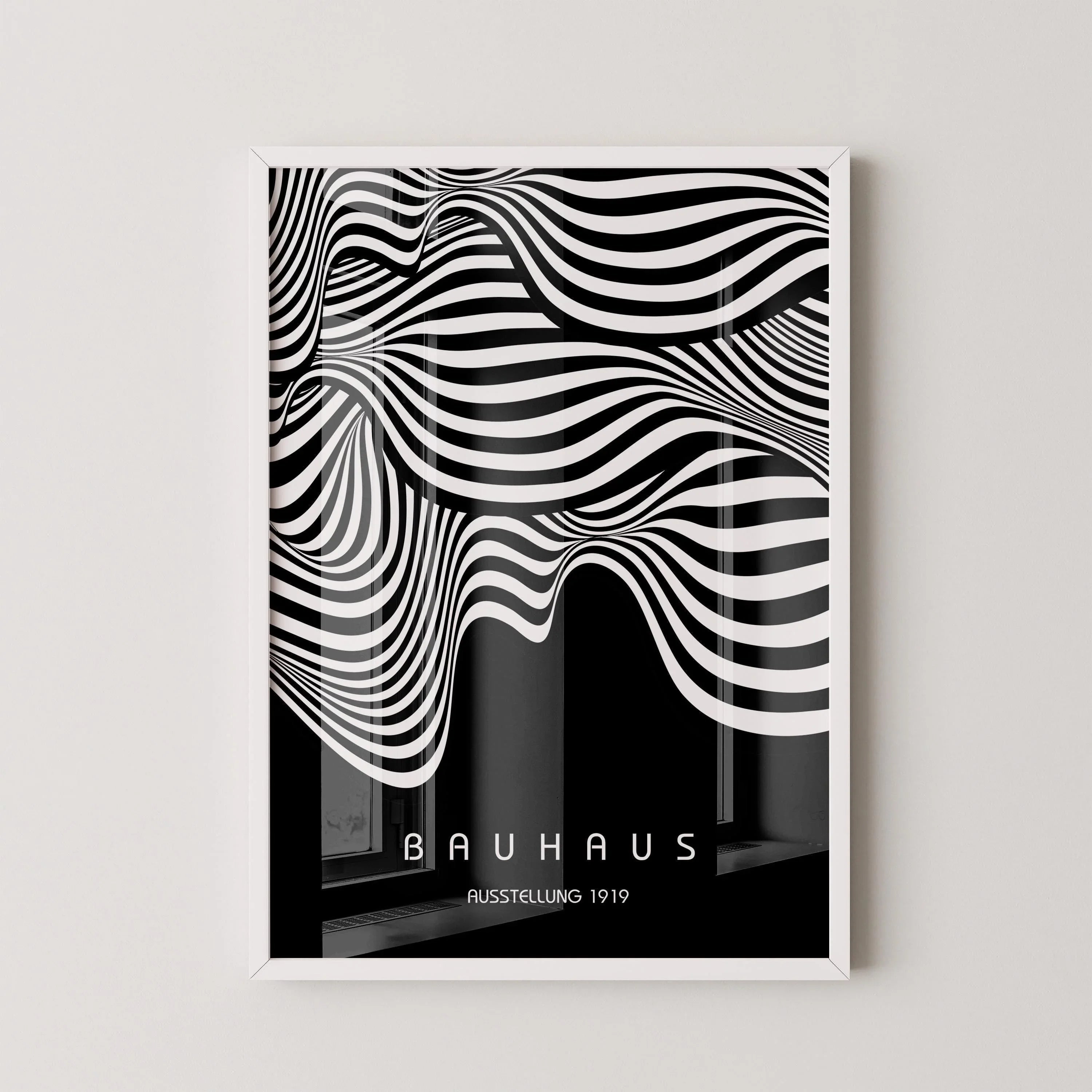Bauhaus Ausstellung Black (Waves) PRINT | Vintage Mid - century Modern Poster (Available handframed or unframed) - 9ArtPrints