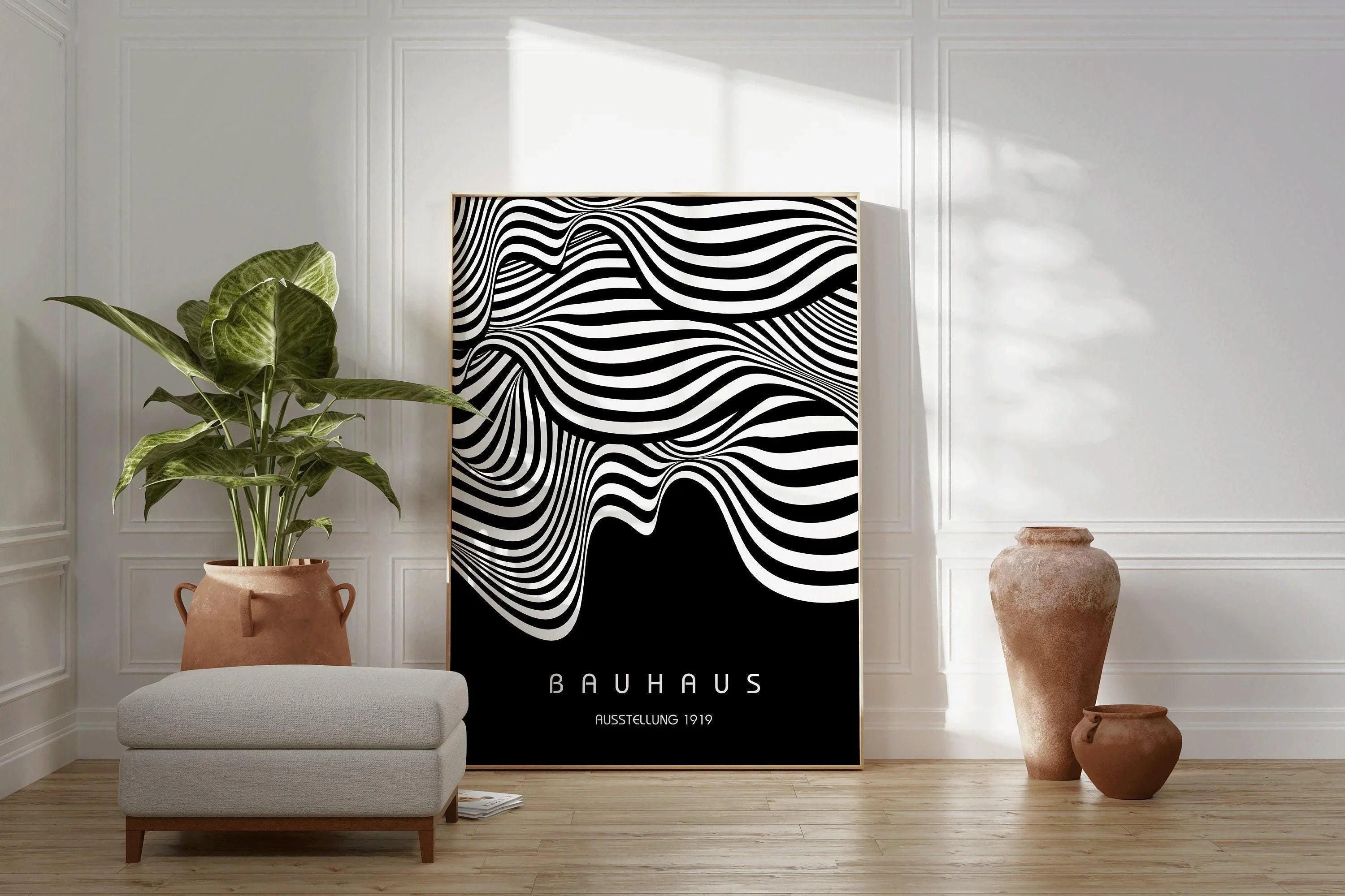 Bauhaus Ausstellung Black (Waves) PRINT | Vintage Mid - century Modern Poster (Available handframed or unframed) - 9ArtPrints