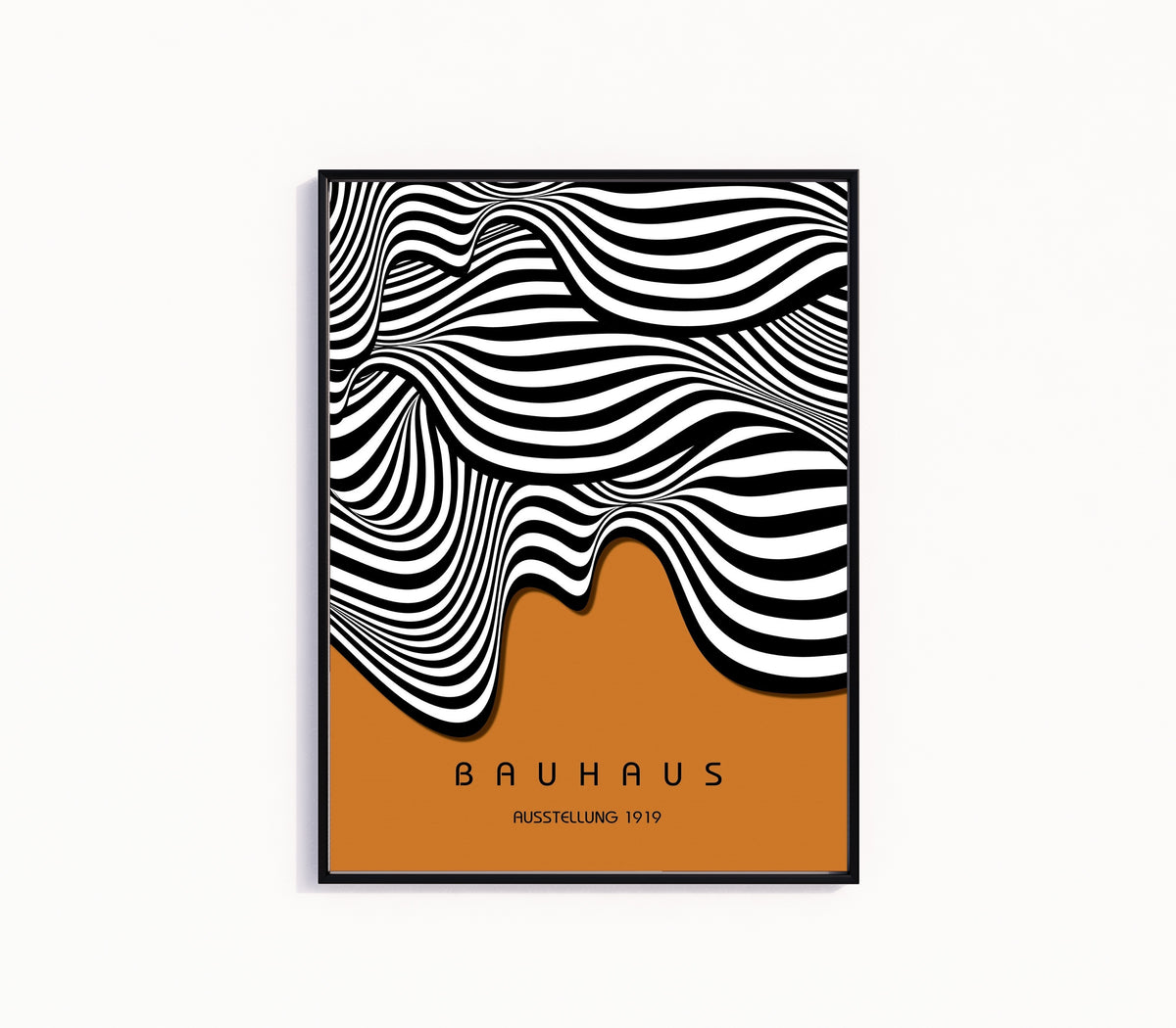 Framed art print of Ausstellung Waves by Bauhaus, in a slim black frame on a plain white wall