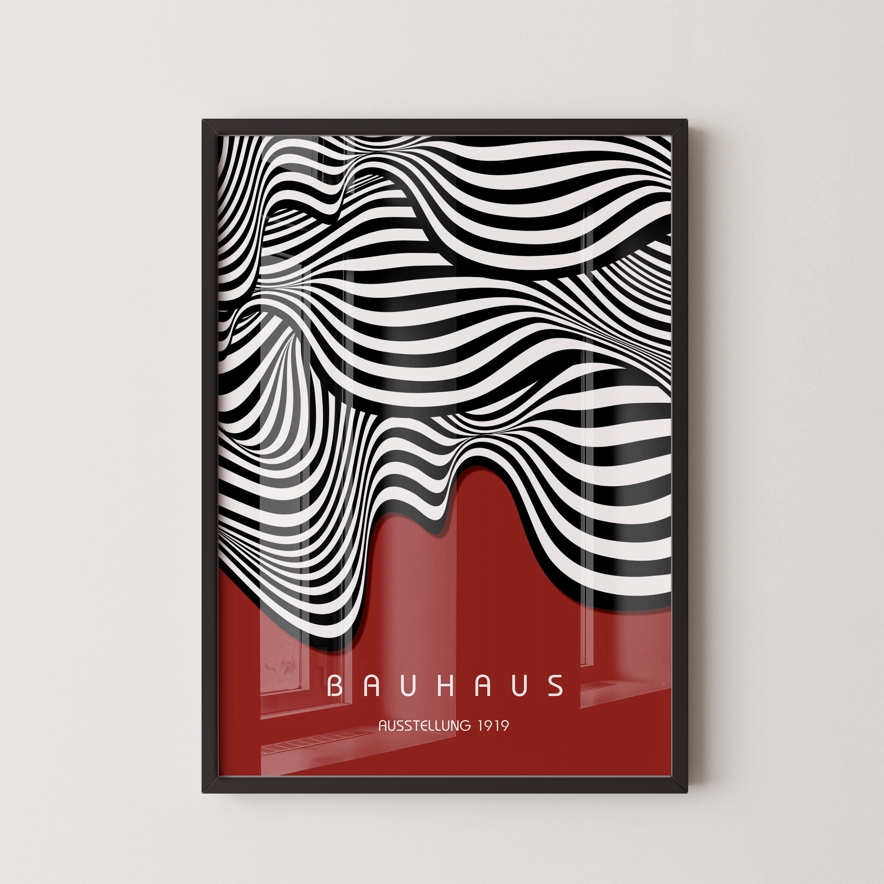 Bauhaus Ausstellung Dark Red (Waves) PREMIUM GICLÉE PRINT | Vintage Mid - century Modern Poster (Available handframed or unframed) - 9ArtPrints