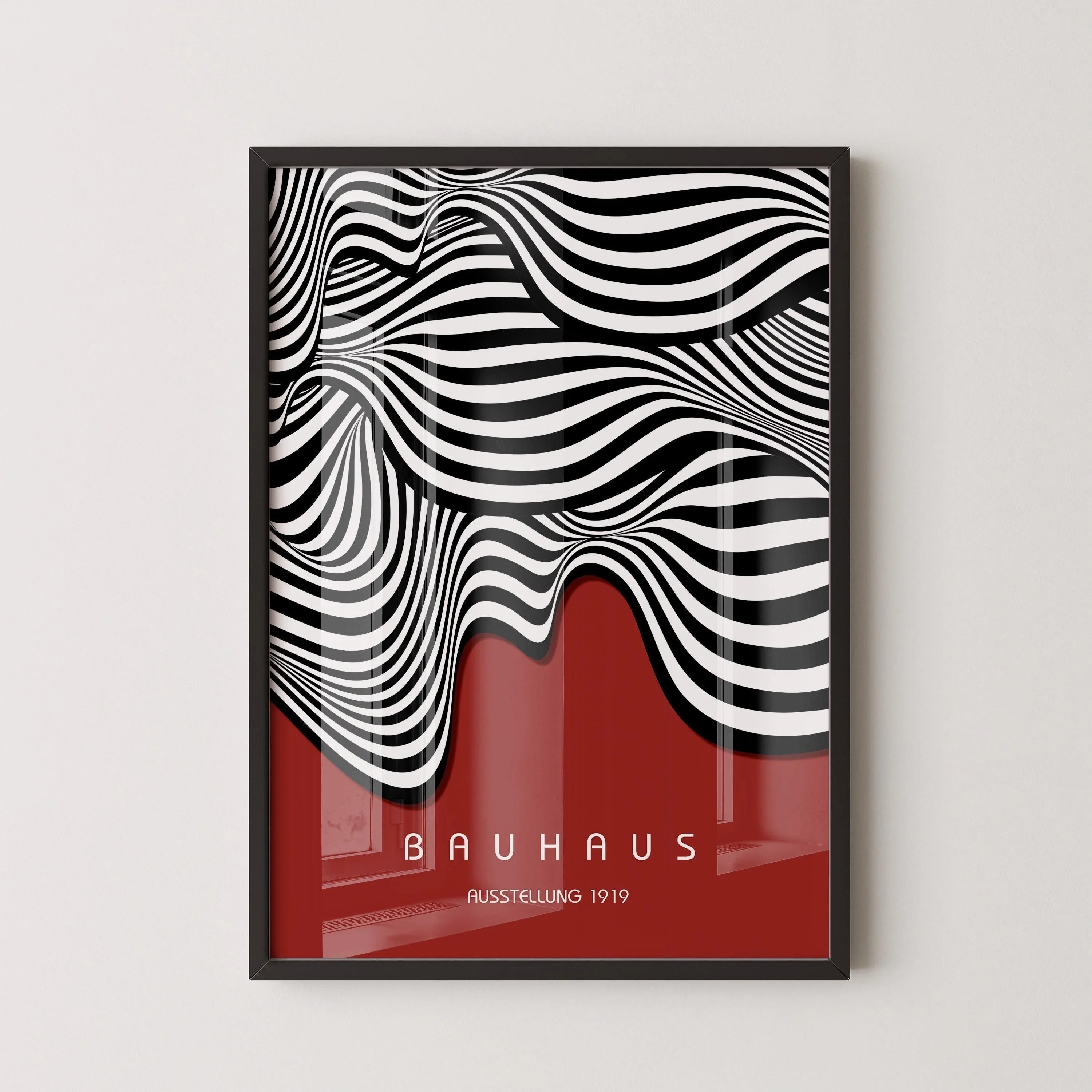 Bauhaus Ausstellung Dark Red (Waves) PRINT | Vintage Mid - century Modern Poster (Available handframed or unframed) - 9ArtPrints