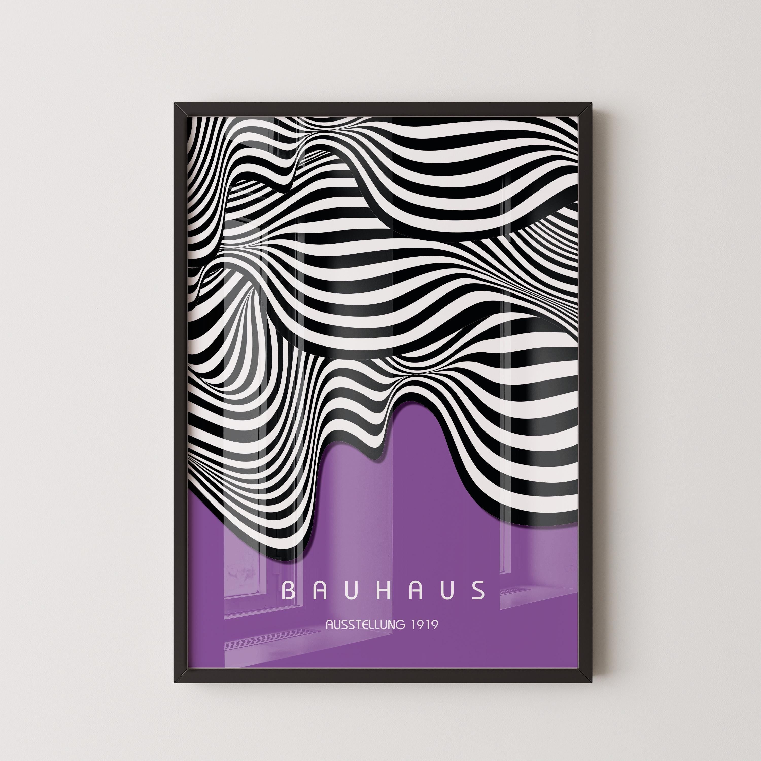Bauhaus Ausstellung Deep Lilac (Waves) PREMIUM GICLÉE PRINT | Vintage Mid - century Modern Poster (Available handframed or unframed) - 9ArtPrints