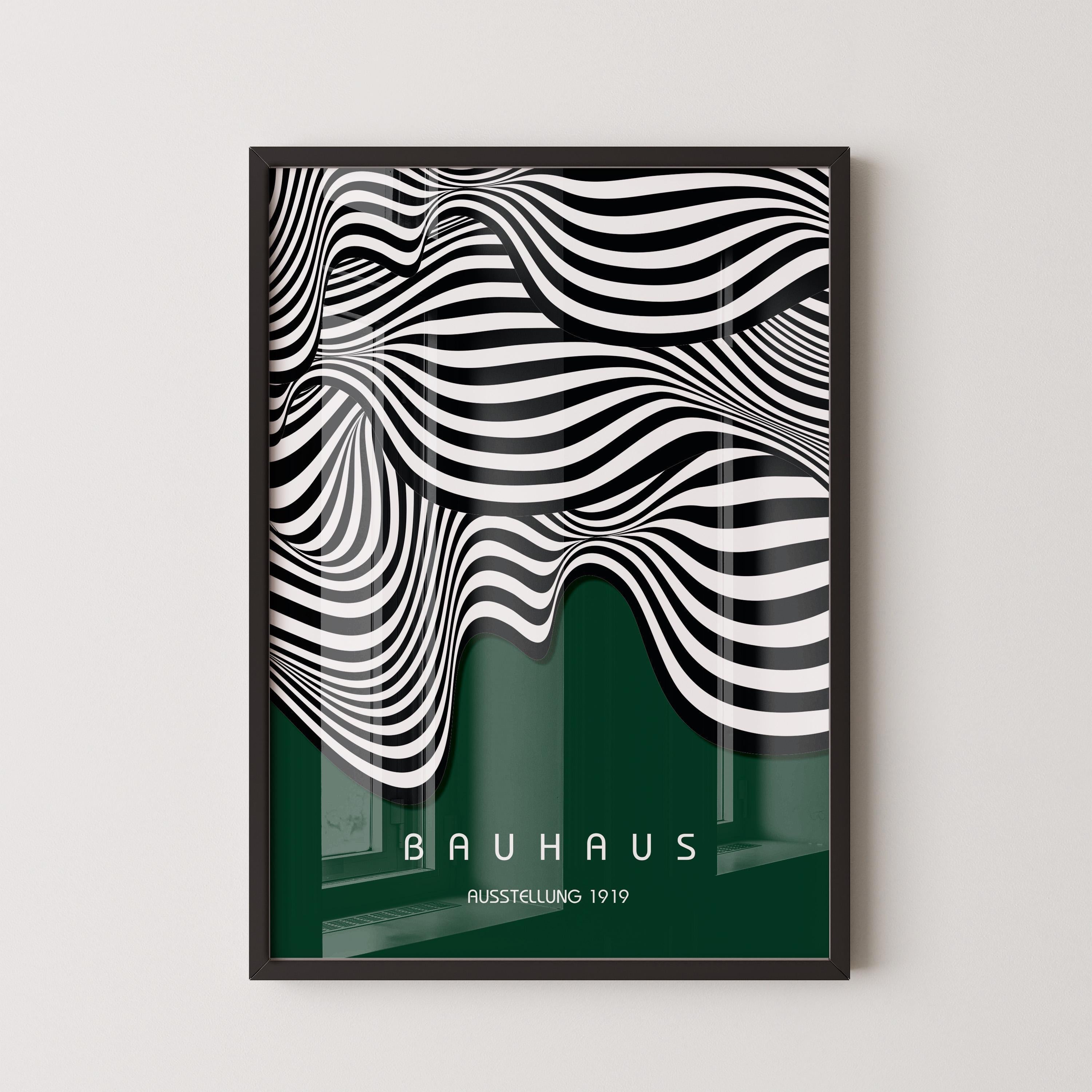 Bauhaus Ausstellung Forest Green (Waves) PREMIUM GICLÉE PRINT | Vintage Mid - century Modern Poster (Available handframed or unframed) - 9ArtPrints