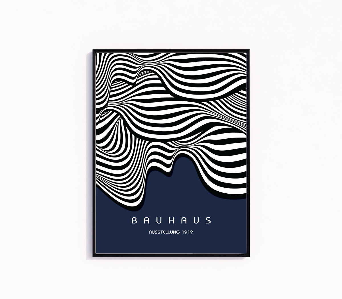 Framed art print of Ausstellung Waves by Bauhaus, in a slim black frame on a plain white wall