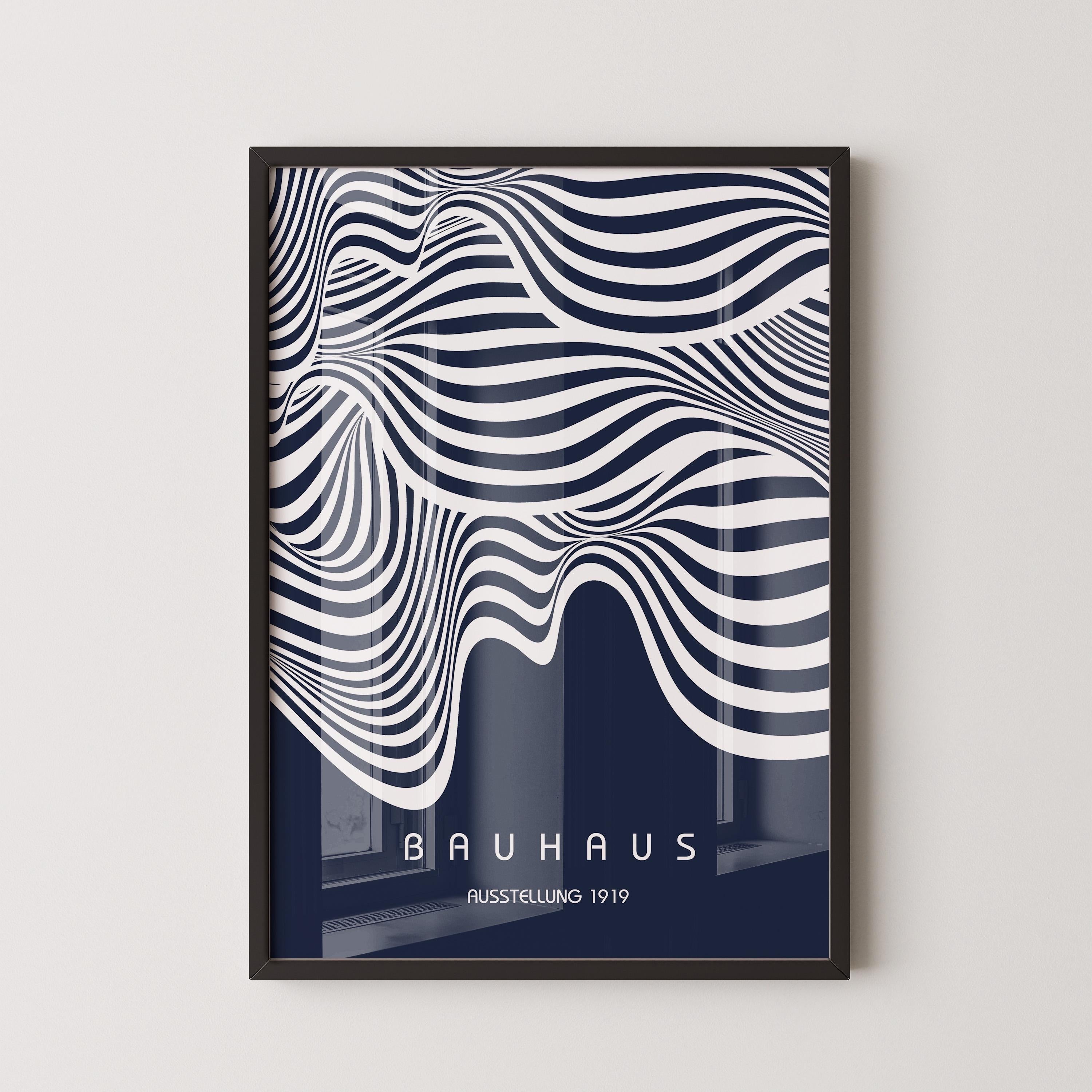 Bauhaus Ausstellung Navy Blue (Waves) PREMIUM GICLÉE PRINT | Vintage Mid - century Modern Poster (Available handframed or unframed) - 9ArtPrints