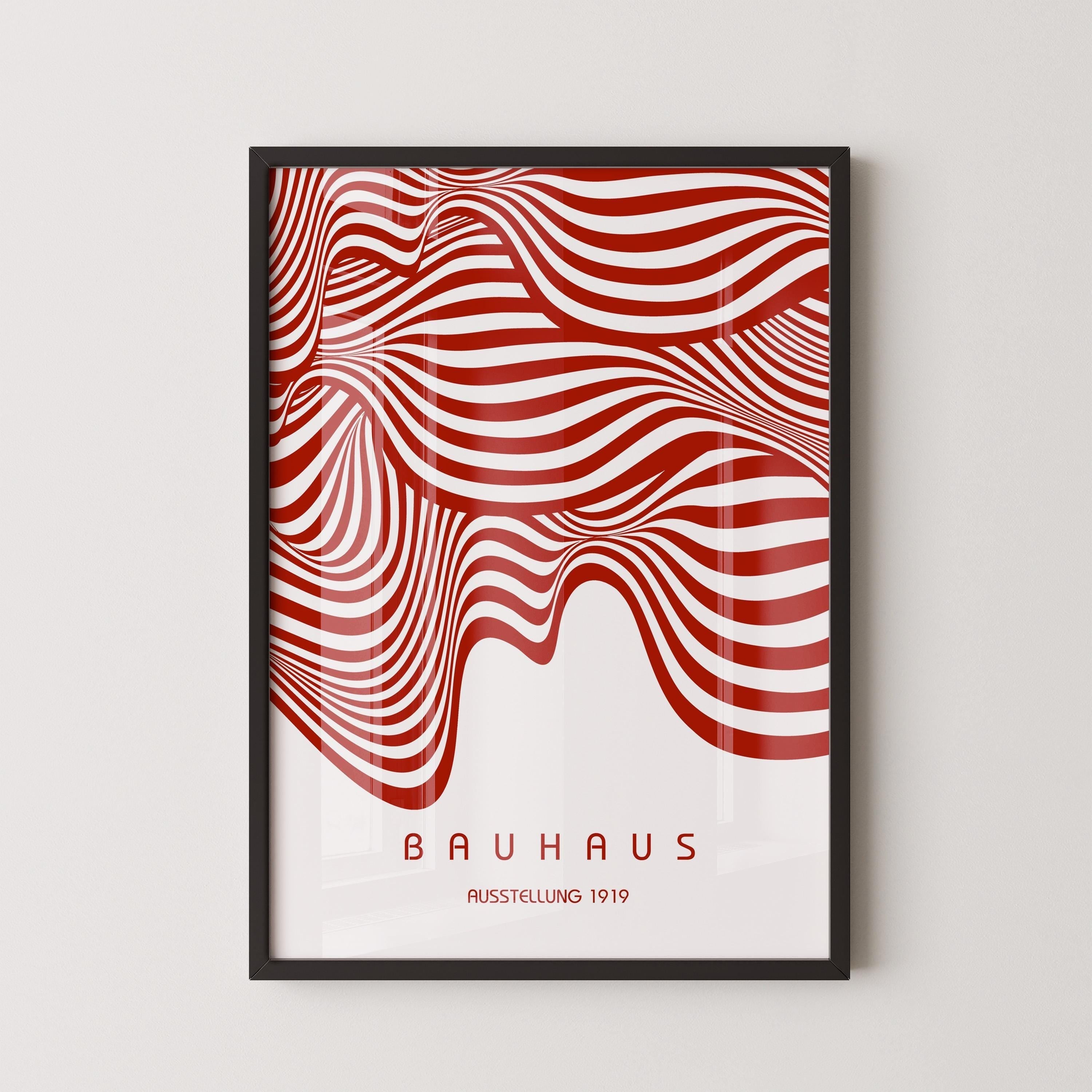 Bauhaus Ausstellung Red and White (Waves) PREMIUM GICLÉE PRINT | Vintage Mid - century Modern Poster (Available handframed or unframed) - 9ArtPrints
