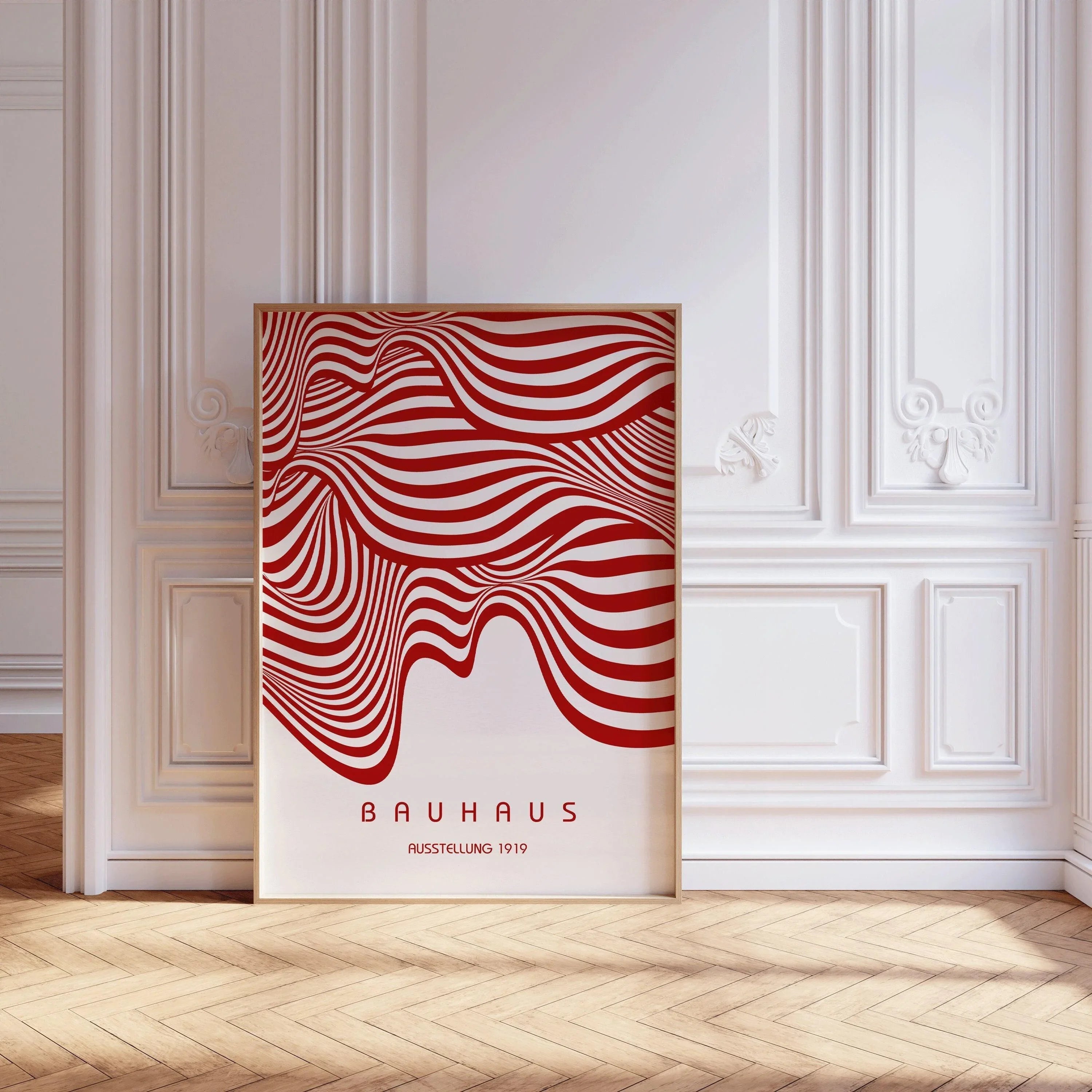 Bauhaus Ausstellung Red and White (Waves) PRINT | Vintage Mid - century Modern Poster (Available handframed or unframed) - 9ArtPrints