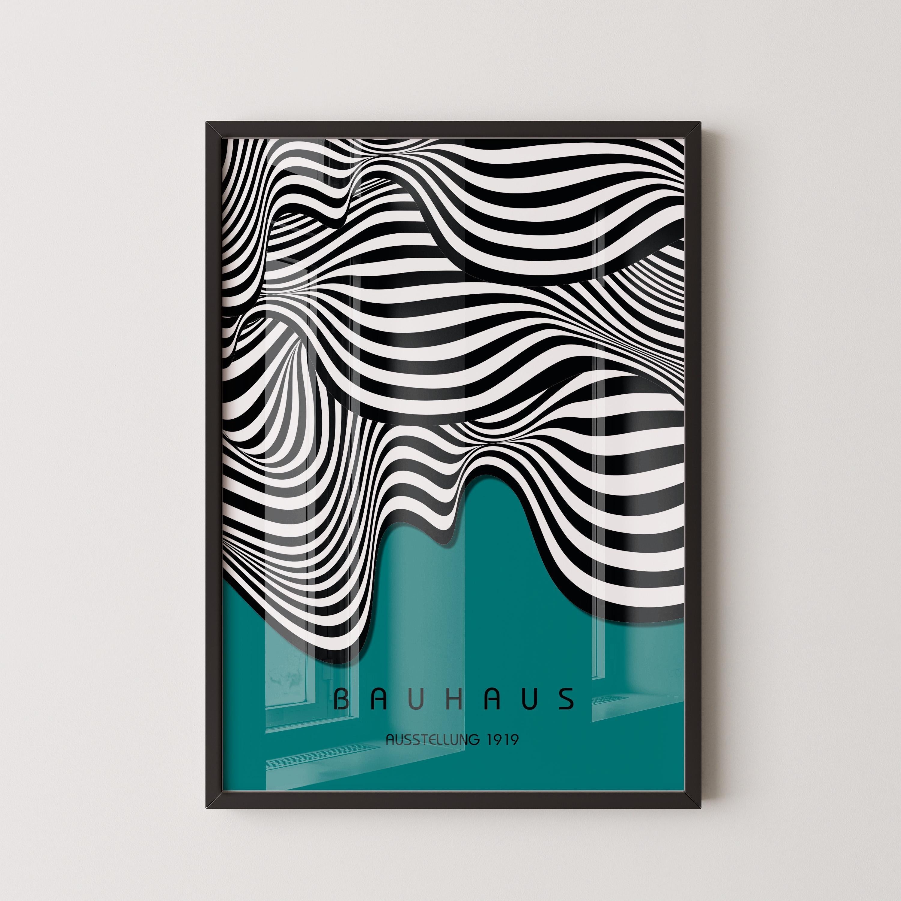Bauhaus Ausstellung Teal (Waves) PREMIUM GICLÉE PRINT | Vintage Mid - century Modern Poster (Available handframed or unframed) - 9ArtPrints
