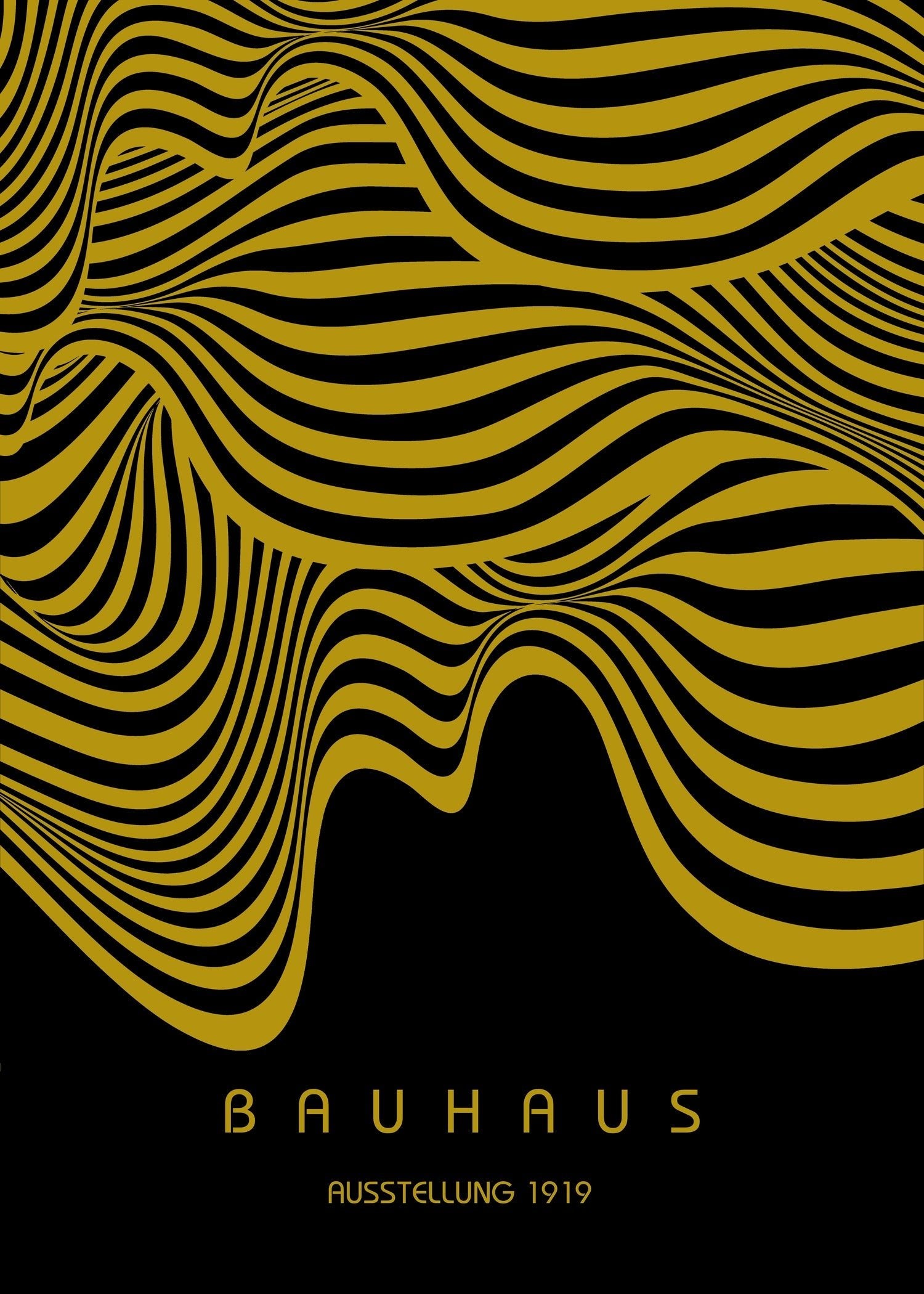 Bauhaus — Ausstellung Waves | Mid-Century Modern Print in Black & Gold - 9ArtPrints