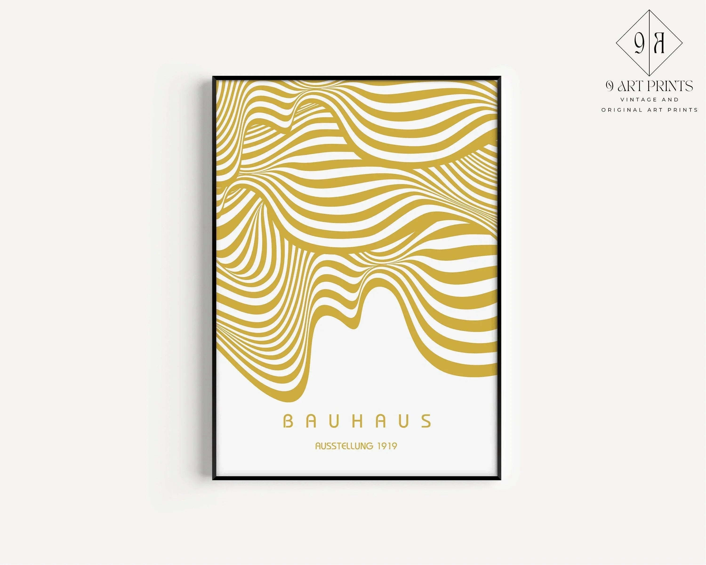 Bauhaus Ausstellung White and Gold (Waves) PRINT | Vintage Mid - century Modern Poster (Available handframed or unframed) - 9ArtPrints