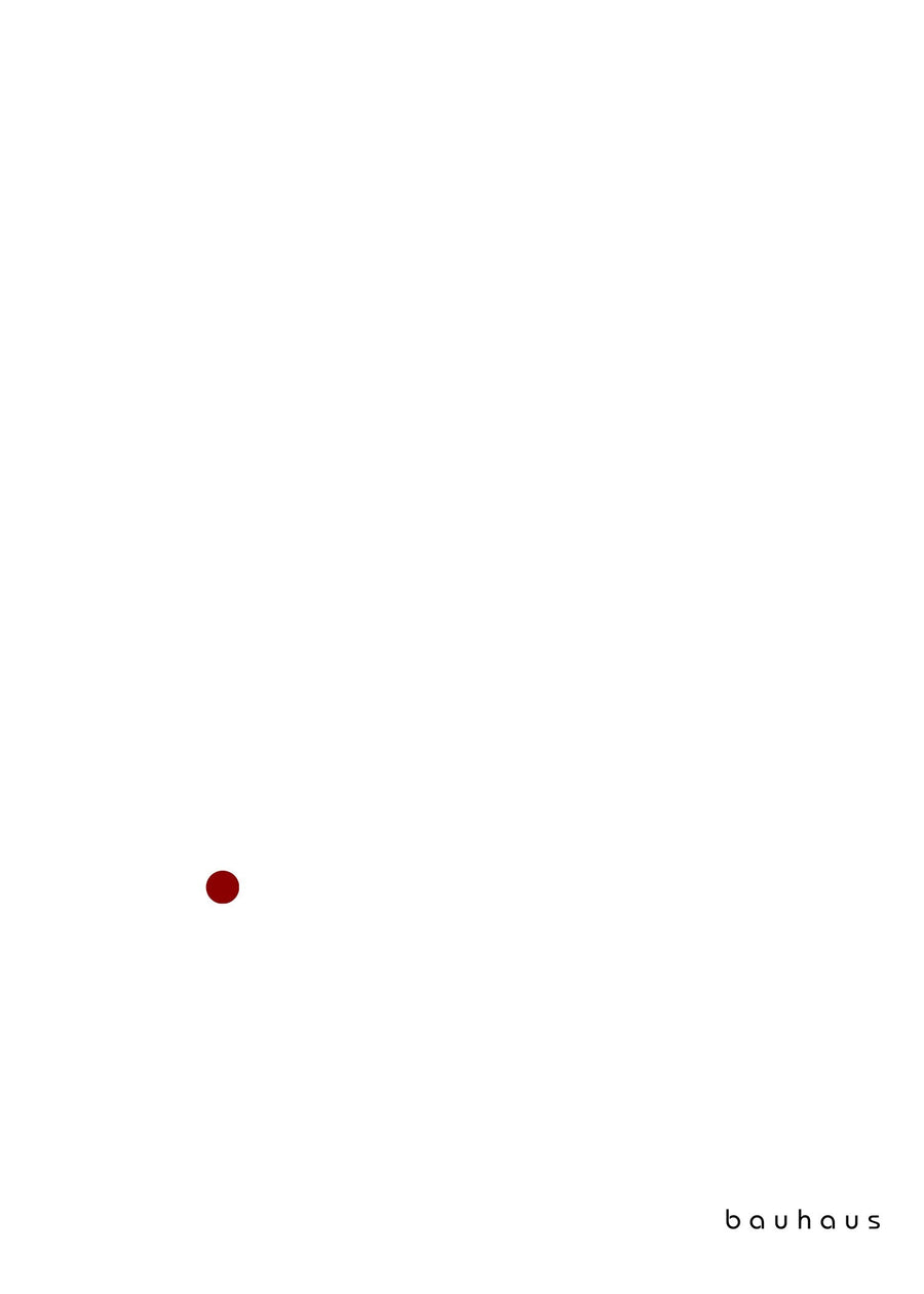 Bauhaus — Der Punkt (The Dot) | Mid-Century Modern Print in White & Red shown to scale on a wall above a sofa