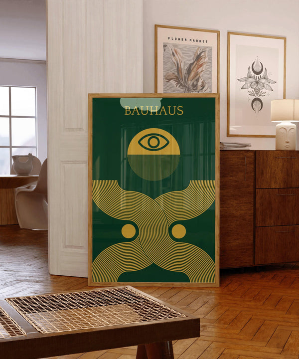 Bauhaus — Deus Ex | Mid-Century Modern Print in Forest Green & Gold
