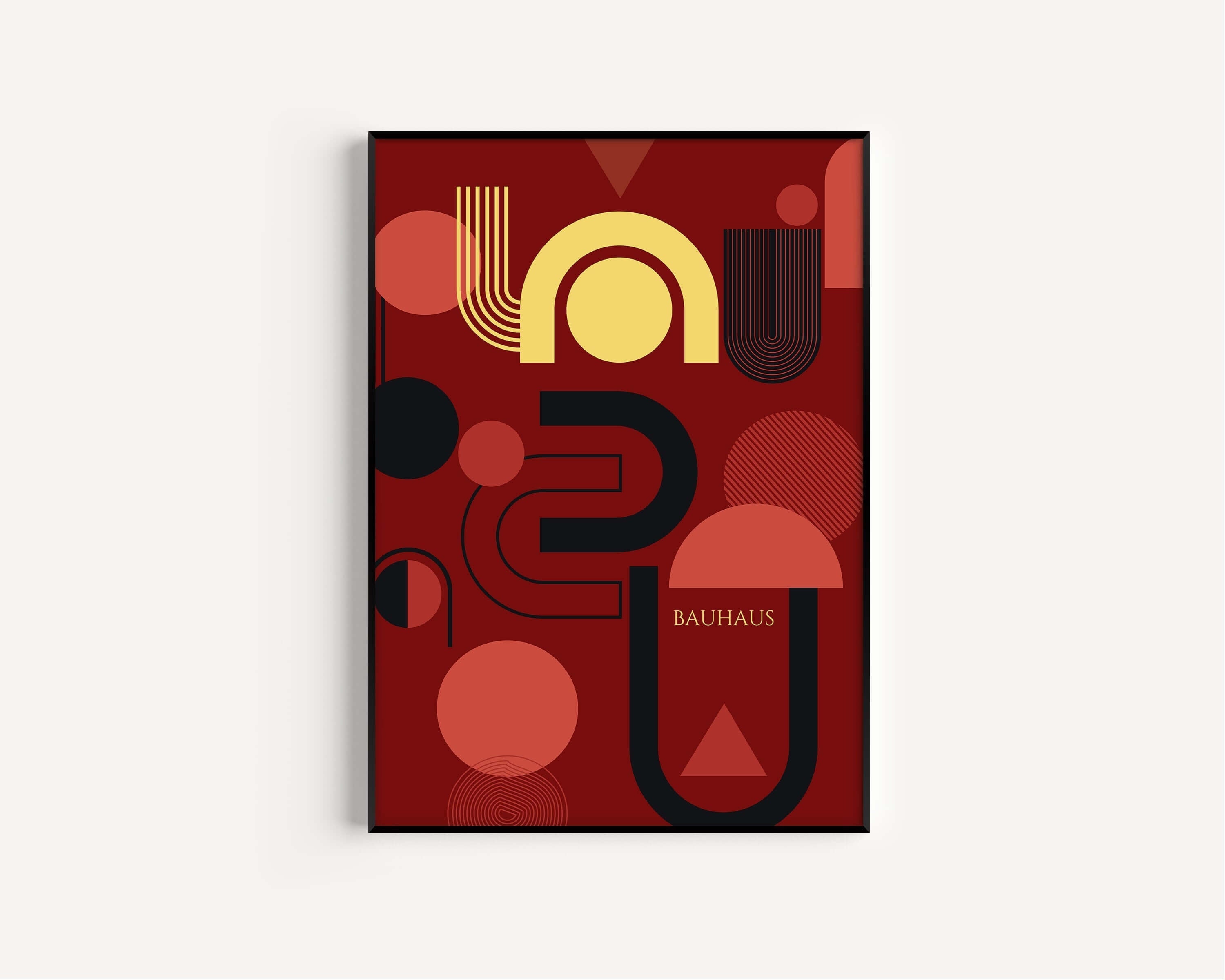 Bauhaus Poster - BIG BANG | Abstract Mid - century modern art print in red black and yellow (available framed or unframed) - 9ArtPrints