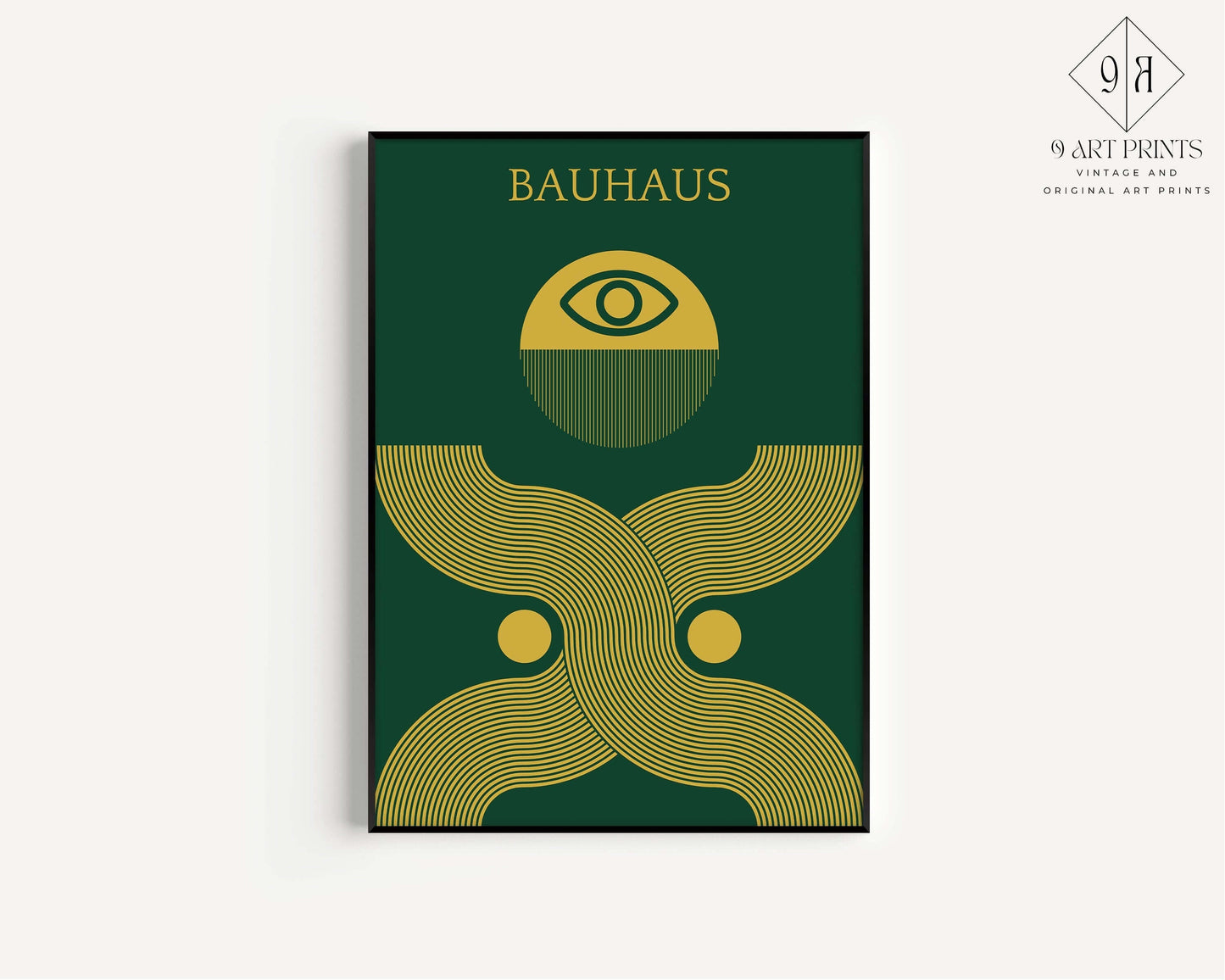 Bauhaus Poster - DEUS EX | Mid - century modern art print in forest green and gold (available framed or unframed) - 9ArtPrints