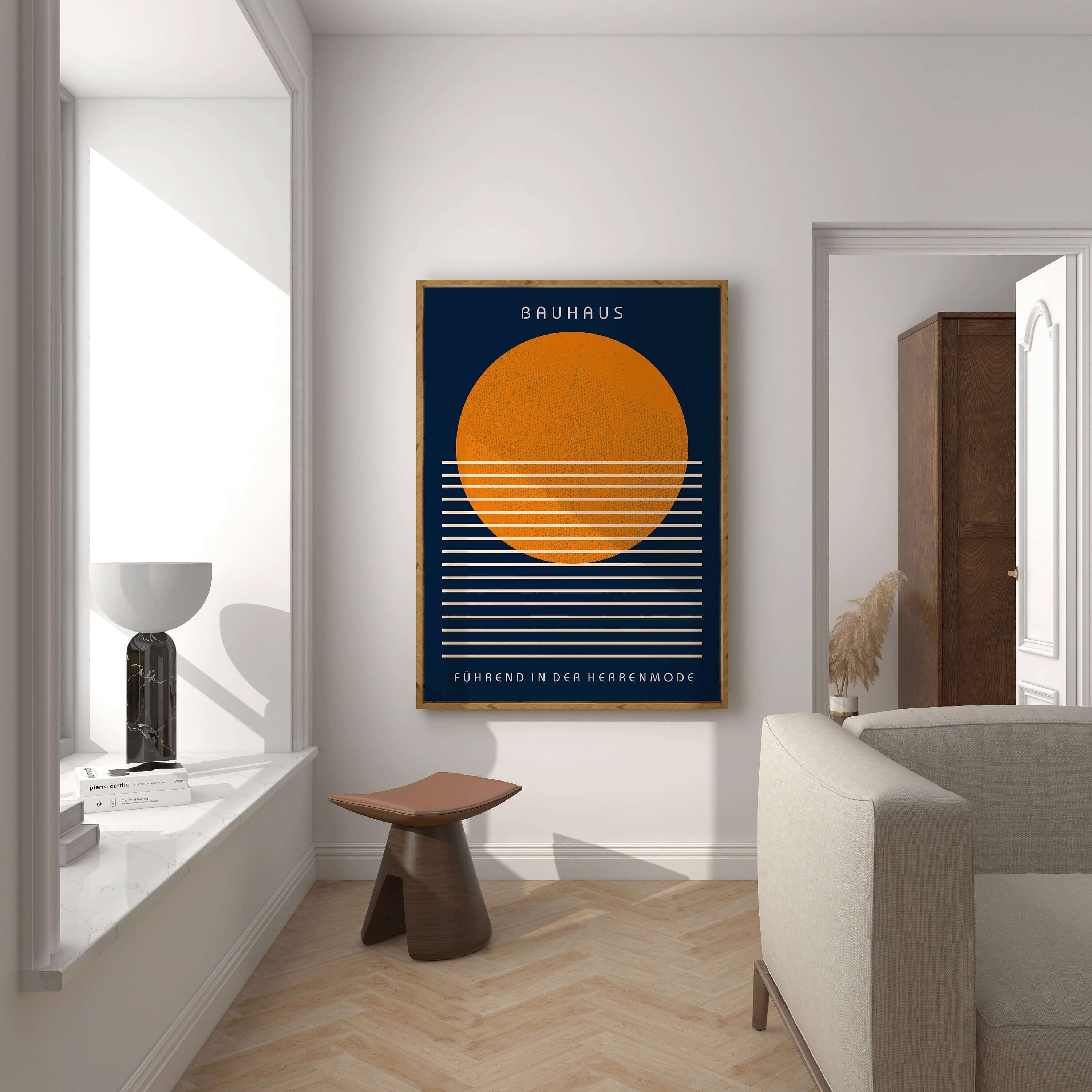 Bauhaus Poster - FUHREND | Mid - century modern art print in Navy Blue and Orange (available framed or unframed) - 9ArtPrints