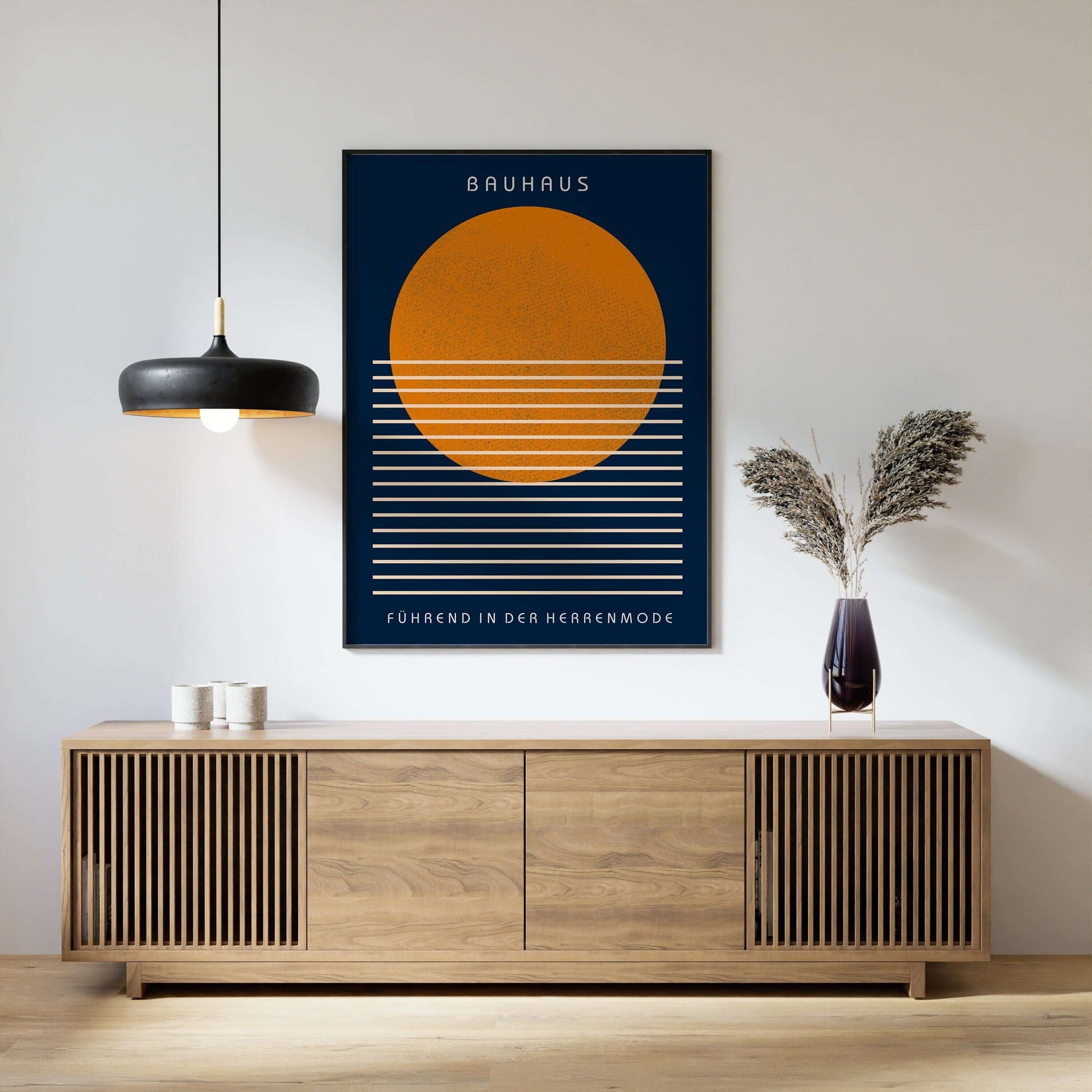 Bauhaus Poster - FUHREND | Mid - century modern art print in Navy Blue and Orange (available framed or unframed) - 9ArtPrints