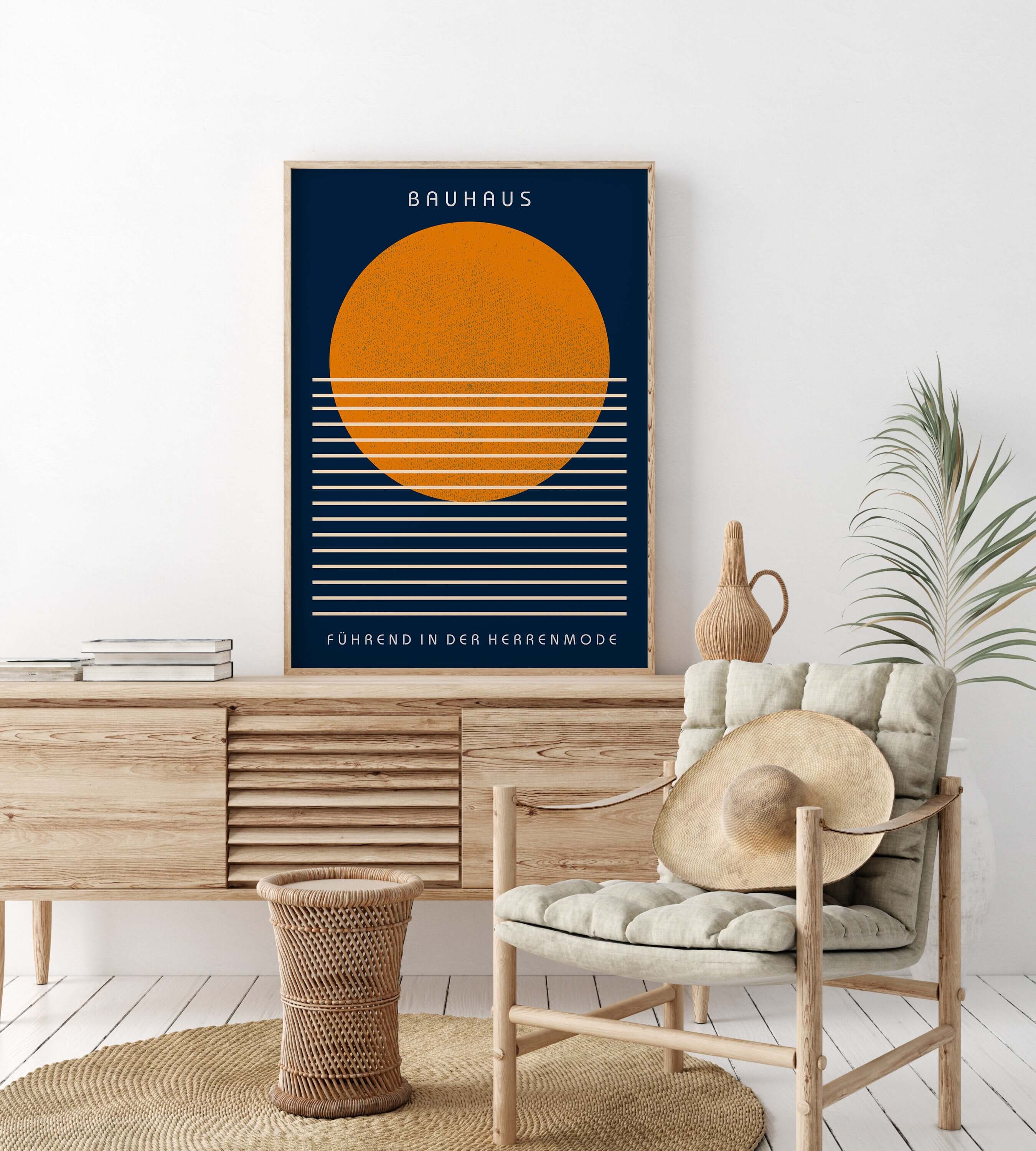 Bauhaus Poster - FUHREND | Mid - century modern art print in Navy Blue and Orange (available framed or unframed) - 9ArtPrints