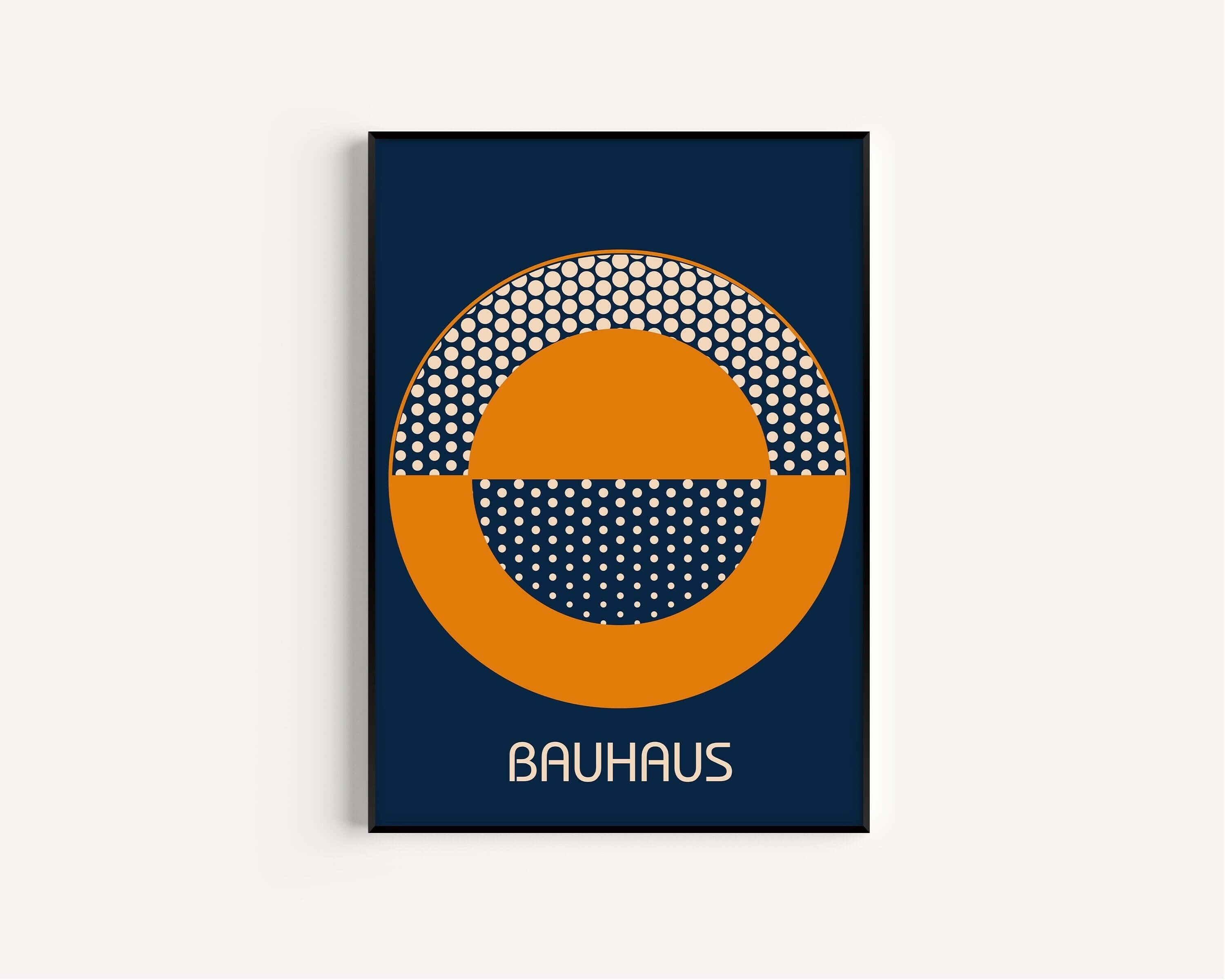 Bauhaus Poster | Mid - century modern art print in navy blue and orange (available framed or unframed) - 9ArtPrints