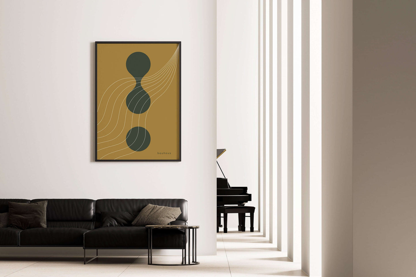 Bauhaus Poster | Mid - century modern art print in navy in green and gold (available framed or unframed) - 9ArtPrints