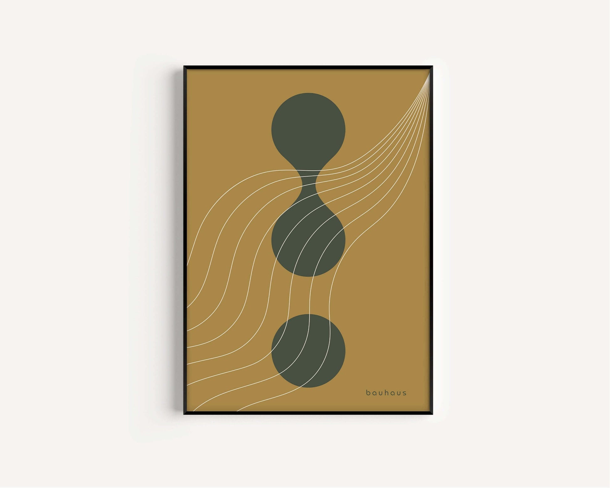 Bauhaus Poster | Mid - century modern art print in navy in green and gold (available framed or unframed) - 9ArtPrints