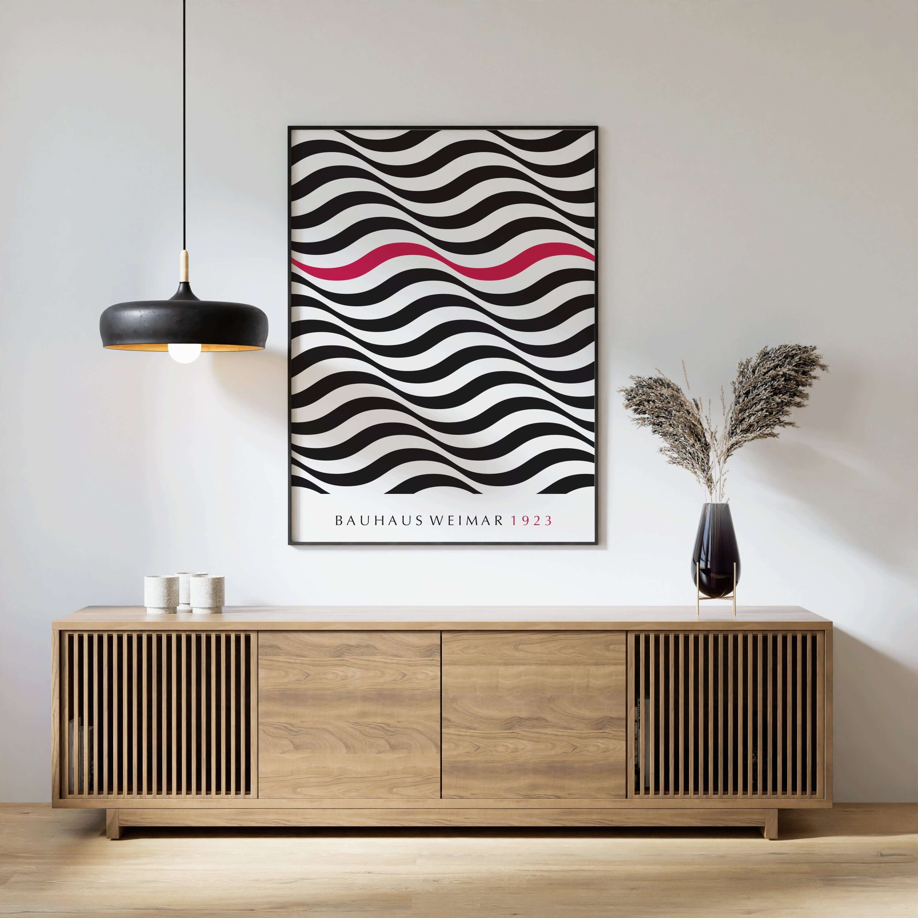 Bauhaus Poster - PINK WAVE | Abstract Mid - century modern art print (available framed or unframed) - 9ArtPrints