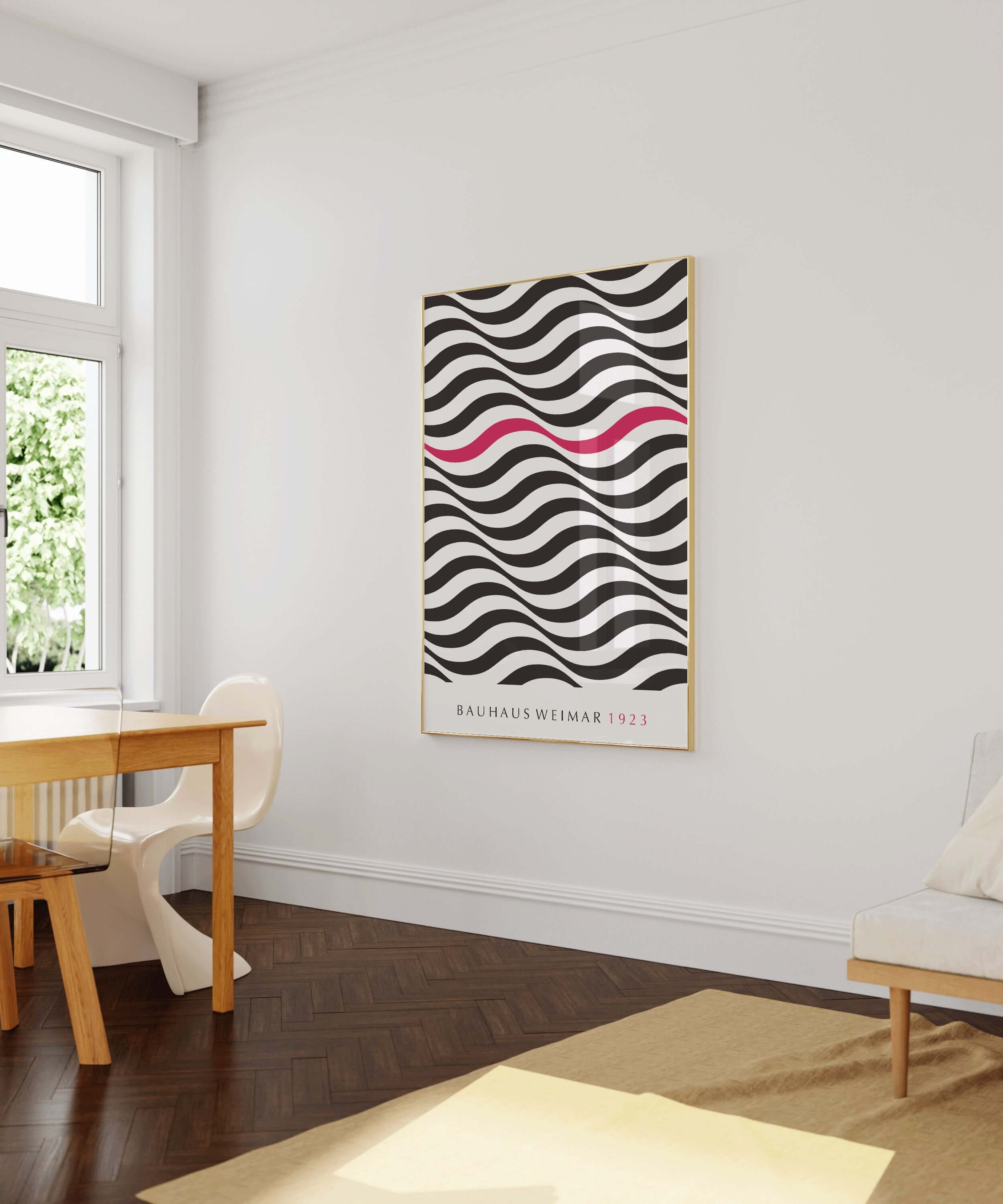 Bauhaus Poster - PINK WAVE | Abstract Mid - century modern art print (available framed or unframed) - 9ArtPrints